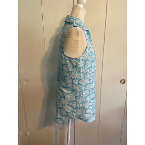 Coral Bay Size Small Linen Sleeveless Button Front Shirt Turquoise & White - Picture 2 of 6